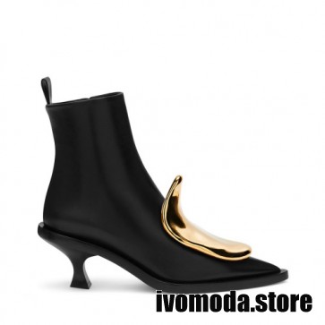 Lady's Jil Sander Hammered Metal Plaque Zippy Ankle Boots
