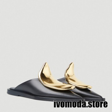 Lady's Jil Sander Hammered Metal Plaque Mules