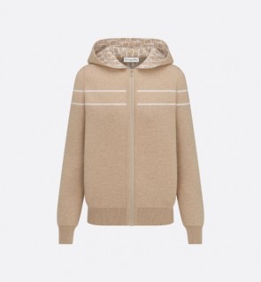 Lady's Dior Reversible Zipped Cardigan with Hood in Cashmere