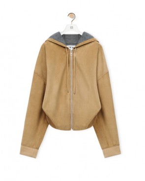 Lady's Loewe Draped Hoodie In Suede 