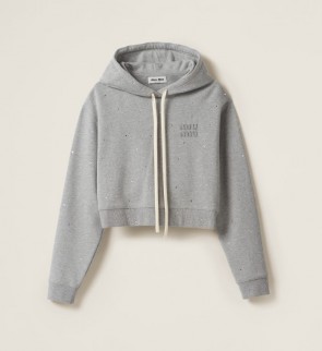 Lady's Miu Miu Cotton Fleece Hoodie with Rhinestone Decoration