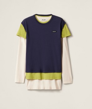 Lady's Miu Miu Set of 3 Jersey T-shirts Blue/Lime Green/Ivory