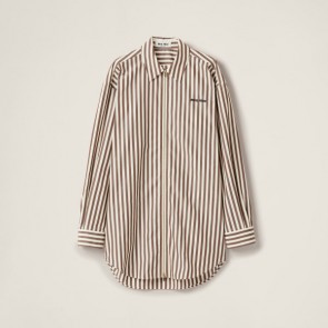 Lady's Miu Miu Striped Poplin Shirt Cocoa Brown