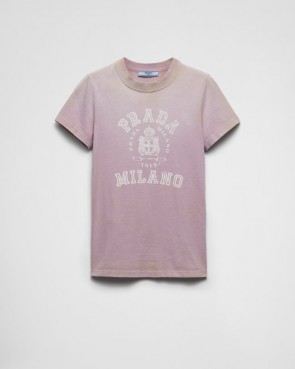 Lady's Prada Printed Jersey T-Shirt with Knit Triangle Logo Back