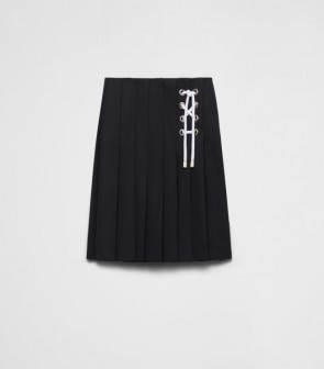 Lady's Prada Pleated Gabardine Midi-Skirt