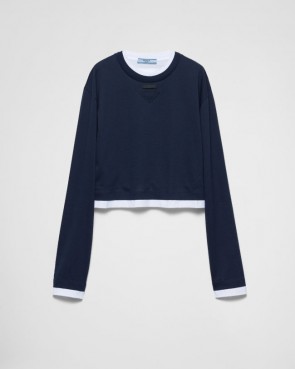 Lady's Prada Long-sleeved jersey T-shirt Navy