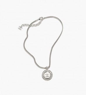 Lady's Chanel Pendant Necklace in Silver, White & Crystal