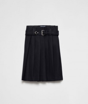 Lady's Prada Wool Pleated gabardine skirt navy