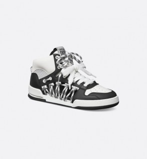 Lady's Dior First High-Top Sneaker in Black and White Calfskin with Two-Tone Laces