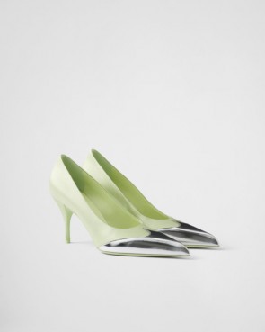 Lady's Prada Satin And Metallic Leather Pumps