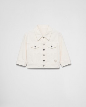 Lady's Prada Cropped Denim Jacket in White