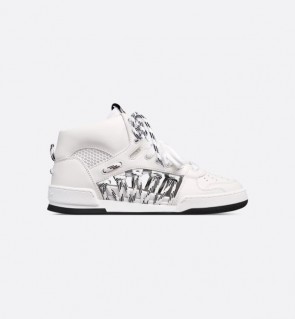 Lady's Dior First High-Top Sneaker in White Calfskin and Two-Tone Laces 