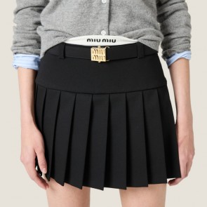 Lady's Miu Miu Grain De Poudre Wool Miniskirt