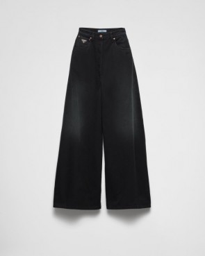 Lady's Prada Palazzo Black Denim Jeans Relaxed fit