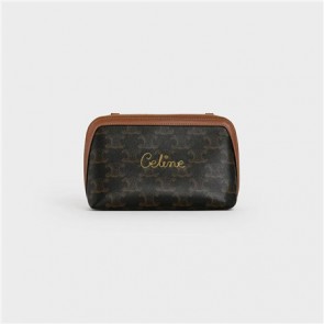 Women's Celine Clutch With Chain In Triomphe Canvas With Embroidered Celine