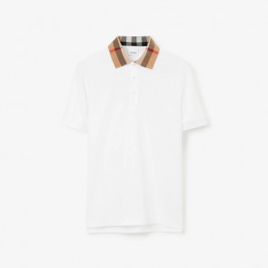 Men's Burberry Check Collar Cotton Polo Shirt
