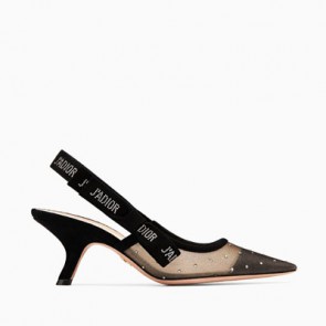 Women high heeled shoe in nude dotted swiss with rhinestones and ribbon adorned with rhinestones KCP267SPR_S900