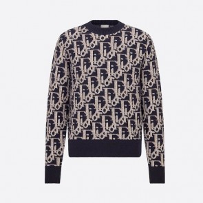 Men's Dior Oblique Wool Sweater Navy Blue
