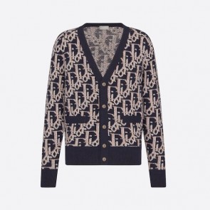 Men's Dior Oblique Wool Cardigan Navy Blue