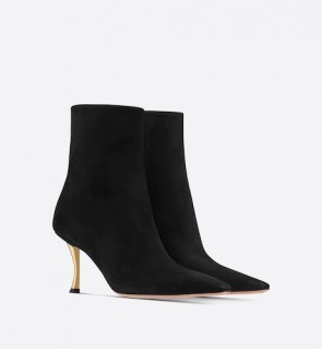 Lady's Dior D-fame Heeled Ankle Boot In Black Suede