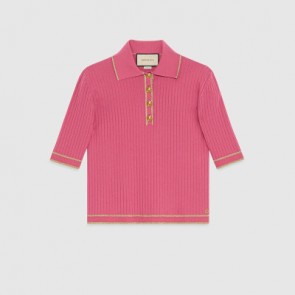 Lady's Gucci Viscose Polo Top With Interlocking G