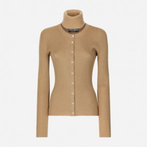 Lady's Dolce Gabbana Wool And Cashmere Cardigan With Detachable Collar
