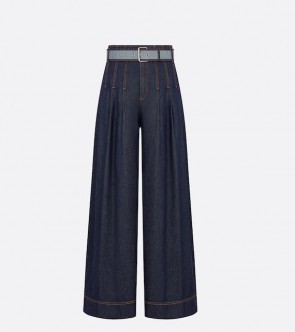Lady's Dior Denim Couture Flared Jeans With Belt