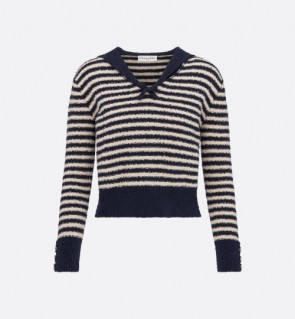 Lady's Dior Marinière Sweater In Navy Blue and White