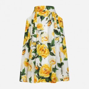 Lady's Dolce Gabbana Circle Skirt In Yellow Rose-Print Cotton