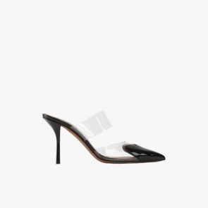 Lady's Alaia Heart Mules In Patent Calfskin