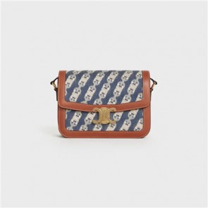 Women's Celine Medium Triomphe Bag In ChaÎne Triomphe Jacquard And Natural Calfskin
