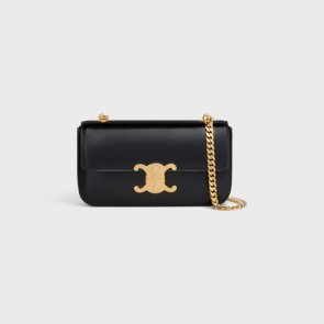 Celine Chain Shoulder Bag Triomphe In Shiny Calfskin Black