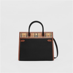 Women's Burberry Small Leather and Vintage Check Two handle Title Bag