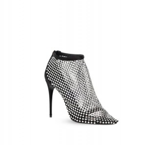 Lady's Dolce&Gabbana Iguana-Print Calfskin And Rhinestone-Detailed Mesh Lollo Pumps