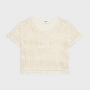 Lady's Celine Triomphe Patch T-shirt In Crocheted Cotton