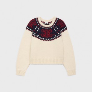 Celine Triomphe Crew Neck Sweater In Fair Isle Wool