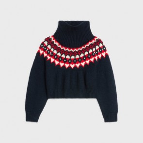 Lady's Celine High-neck Sweater In Fair Isle Cashmere Navy