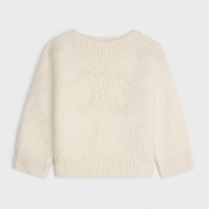 Lady's Celine Boat Neck Triomphe Sweater Off White