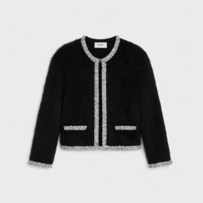 Lady's Celine Embroidered Cardigan In Brushed Mohair Black