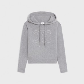 Lady's Celine Triomphe Hoodie In Sporty Wool And Cashmere
