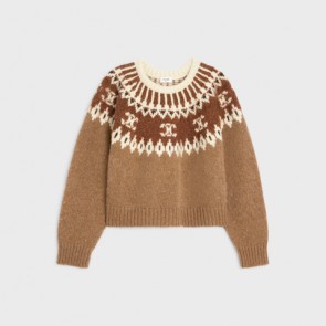 Lady's Celine Crew Neck Sweater In Triomphe Fair Isle Wool