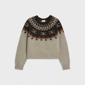 Lady's Celine Crew Neck Sweater In Triomphe Fair Isle Wool