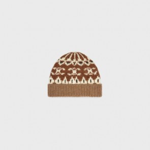 Celine Beanie In Triomphe Fair Isle Wool Camel