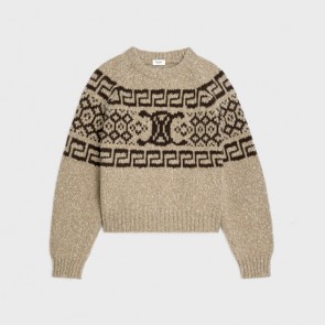 Lady's Celine Crew Neck Sweater In Triomphe Fair Isle Wool