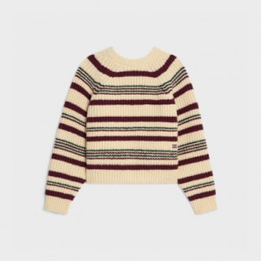Lady's Celine Crew Neck Sweater In Striped Ribbed Wool