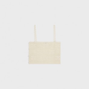 Lady's Celine Triomphe Tank Top In Crocheted Cotton