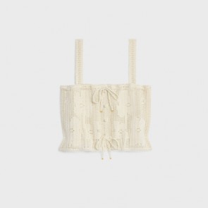 Lady's Celine Crop Top In Floral Crocheted Cotton