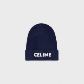 Lady's Celine Hat Beanie In Ribbed Wool Navy