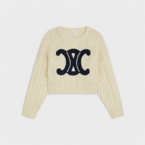  Lady's Celine Triomphe Crew Neck Sweater In Aran Wool