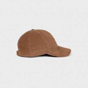 lady's Celine Triomphe Baseball Cap In Corduroy Camel